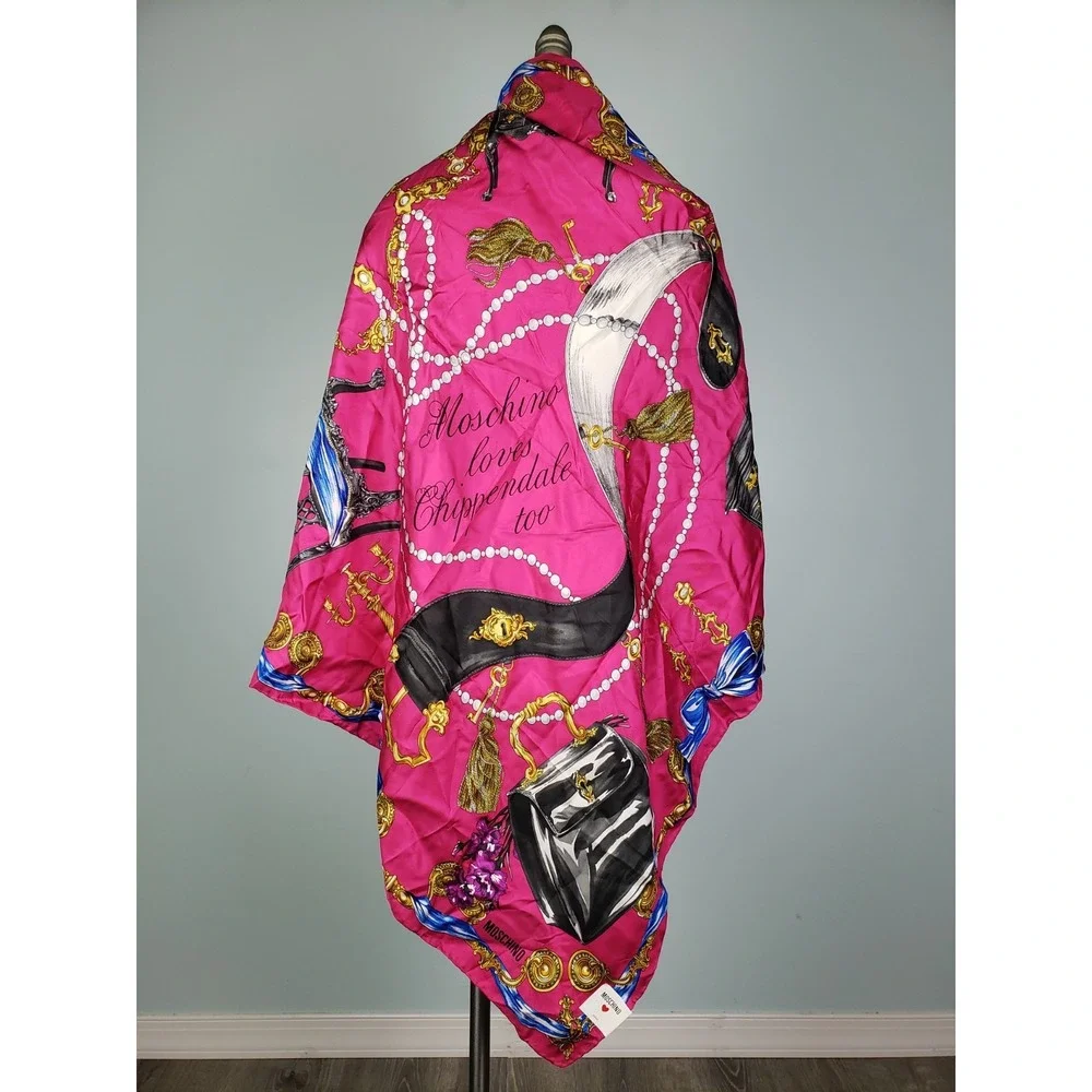 NWT Moschino Loves Chippendale‎ Too 100% Silk Scarf Hot Pink Eccentric Luxury
